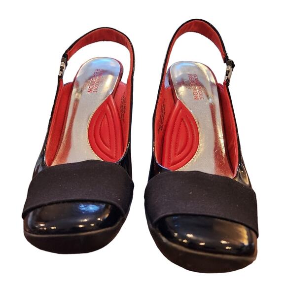 Kenneth Cole Reaction Heels Size 8.5 Hype Dream Black Slingback Pumps Square Toe - Picture 3 of 11